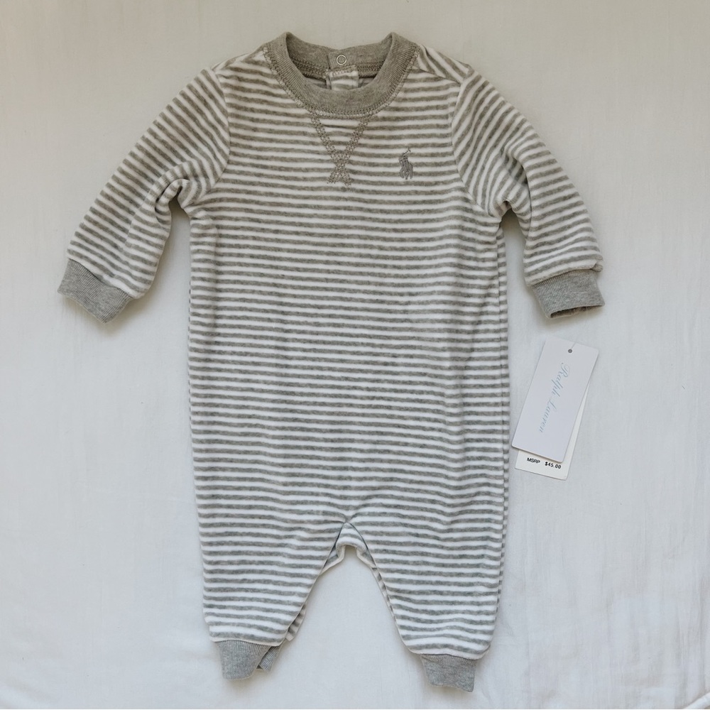 Ralph Lauren Grey and White Striped Onesie